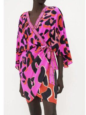 Camilla Pink, Always Change Your Spots Black & Red Animal Print Wrap Dress